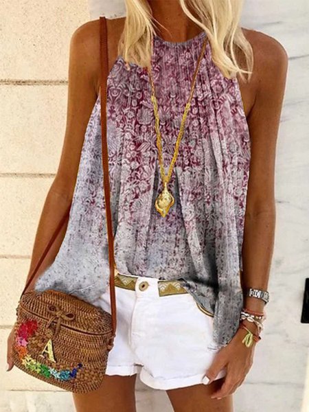 

Casuale Senza Maniche Geometrico Stampato Floreale Camicie & Top, Grigio, Tops