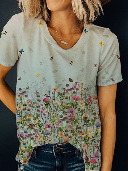 Girocollo Misto Cotone Casuale Top, Verde, Blouses & Shirts