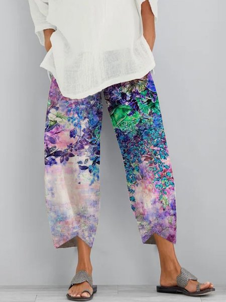 

Floreale Dritto Stampato Misto Cotone Casuale Tutte le stagioni Blu Pantaloni, Bottoms