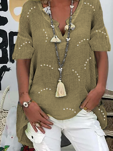 

Maniche Corte Scollo a V Stampato Floreale Dritto Camicie & Top, Marrone, Blouses & Shirts