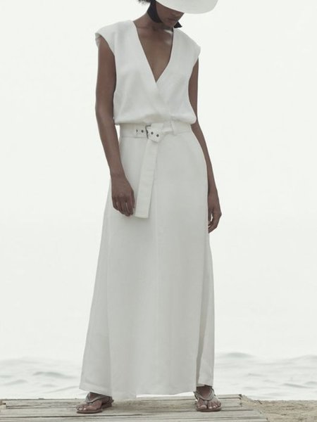 

Abito Elegante Maniche Corte Misto Cotone, Bianco, Dresses