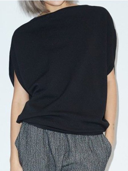 

Maniche Corte Casuale Solido Top, Nero, T-Shirts