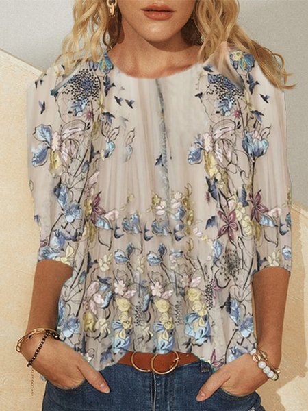 

Vintage Girocollo 3/4 Manica Top, Albicocca, Blouses & Shirts
