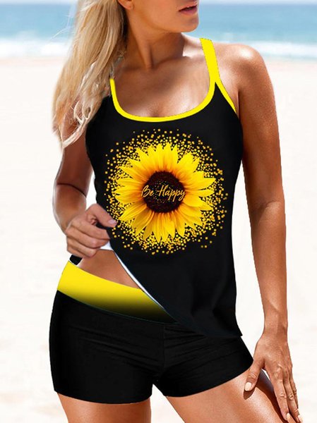 

Striped Spaghetti Strap Cross Strap Tankini Set, Black, Tankinis