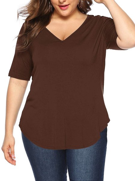 

Cotton Short Sleeve Casual Tops, Brown, T-Shirts