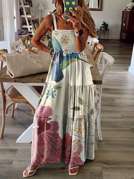 

Floral Cotton-Blend Sleeveless Holiday Knitting Dress, As picture, Floral Dresses