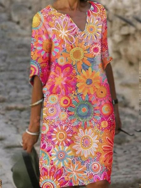 

Donna Cotone Stampa - Floreale Abito, Rosa, Dresses