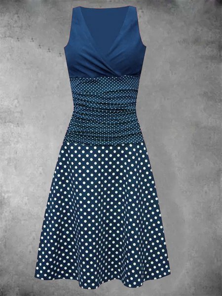 

Casuale Senza Maniche a pois Gonna Casuale, Blu, Dresses