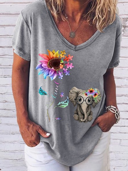 

Be Kind Casual V Neck Short Sleeve Women Tee, Gray, T-shirts