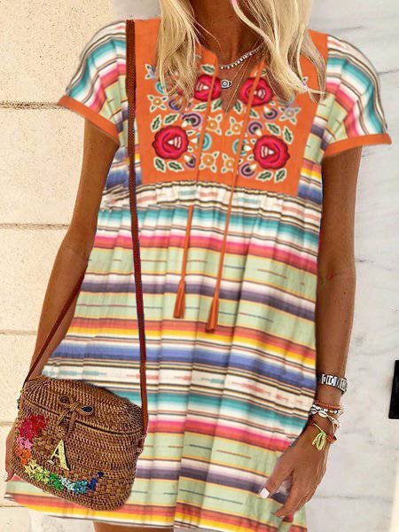 

Holiday Short Sleeve Weaving Dress, Multicolor, Boho dresses