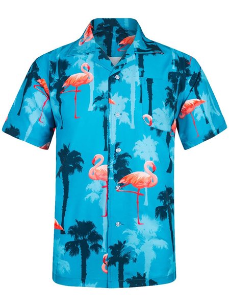 

Regular Fit Short Sleeve Casual Hawaiian Shirt for Men, Blue, Men's Floral shirt