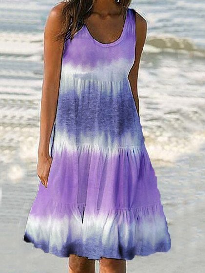 

Ombre/tie-Dye Crew Neck Sleeveless Knitting Dress, Purple, Tie dye dress