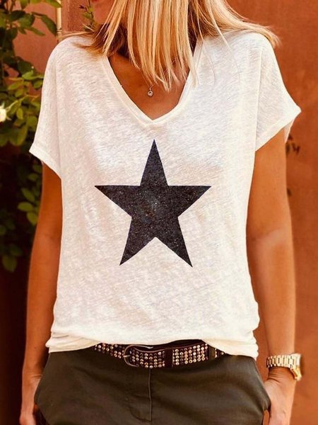 

Camicie & Top Geometrico Dritto Scollo a V Casuale, Bianco, Tops