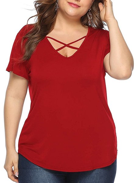 

Cotton Short Sleeve Tops, Red, Tops