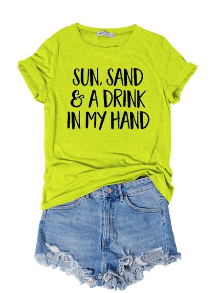 

Sun Sand and A Drink in My Hand Graphic Tee, Fluorescent green, T-shirts