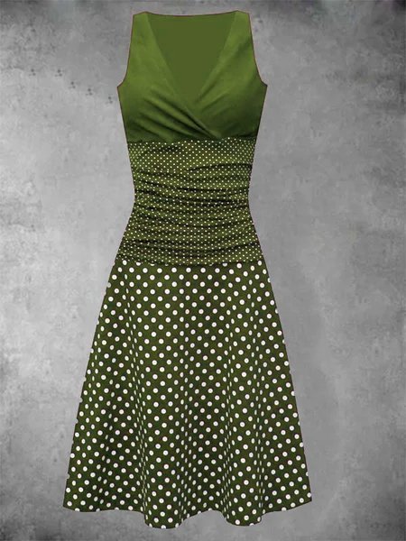 

Polka Dots Casual V Neck Knitting Dress, Green, Auto-Clearance
