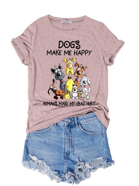 

Dogs Make Me Happy Humans Make My Head Hurt Graphic Tee, Light pink, T-shirts