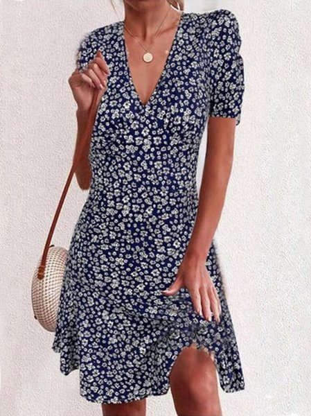 

Nuovo Donna Chic Bohemian Vacanza Vintage Maniche Corte Gonna Casuale, Blu, Dresses