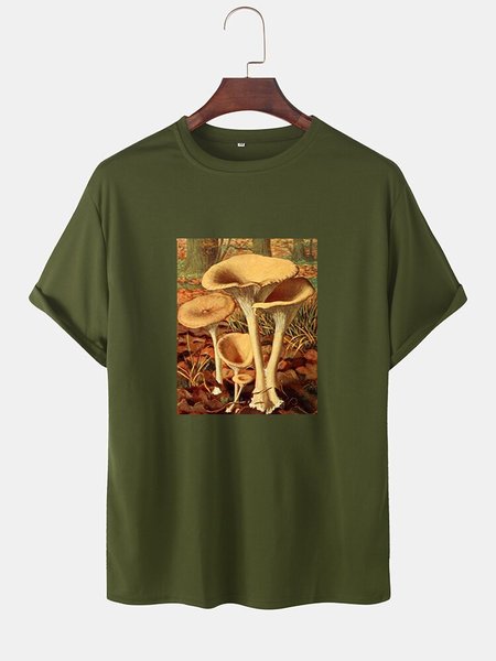 

Mens Cartoon Mushroom Graphic O-Neck Short Sleeve T-Shirts, Army green, Men's t-shirts