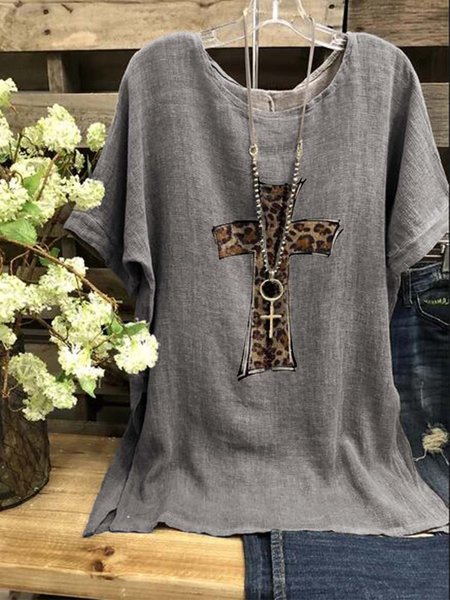 

Round Neck Casual Shirts & Tops, Gray, Blouses & Shirts