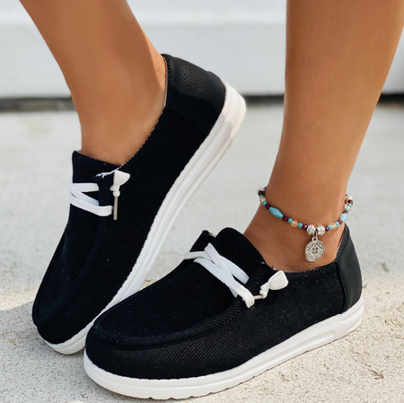 

Flat Heel Summer Canvas Flats, Black, Sneakers