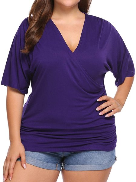 

Solid Half Sleeve Casual Tops, Deep purple, T-Shirts