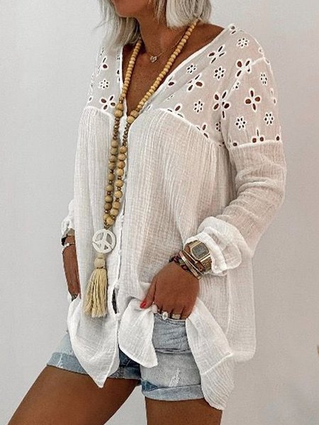 

Cutout Shift Long Sleeve T-shirt, White, T-Shirts