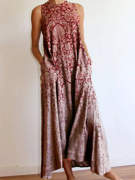 

Tribal Cotton A-Line Women Dress, Red, Maxi Dresses
