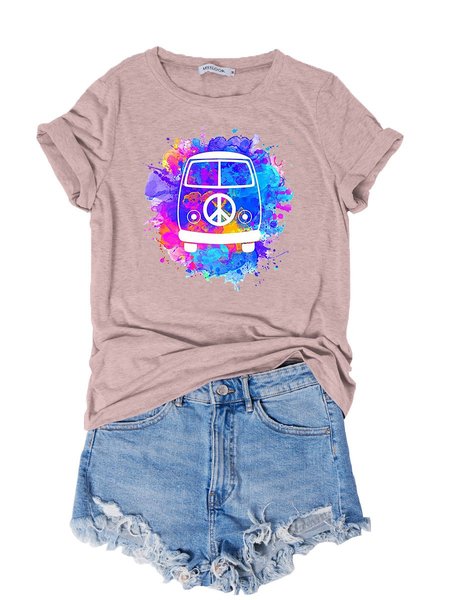 

Hippie Peace Bus Graphic Tee, Light pink, T-shirts