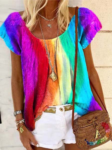 

Crew Neck Cotton-Blend Shift Casual Tops, As picture, T-Shirts