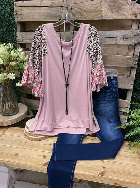 

Crew Neck Casual Cotton-Blend Tops, As picture, T-shirts