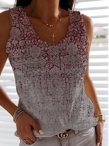 

Sleeveless Casual Cotton-Blend Printed Shirts & Tops, Gray, Tank Tops & Camis
