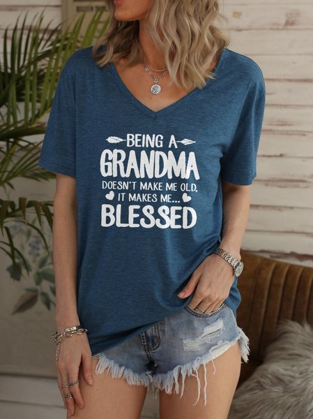 

Casual Short Sleeve V Neck T-Shirts Tops, Blue, T-shirts