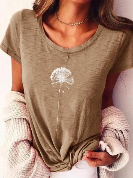

Short Sleeve Casual Plants Shift Shirts & Tops, Khaki, Tops