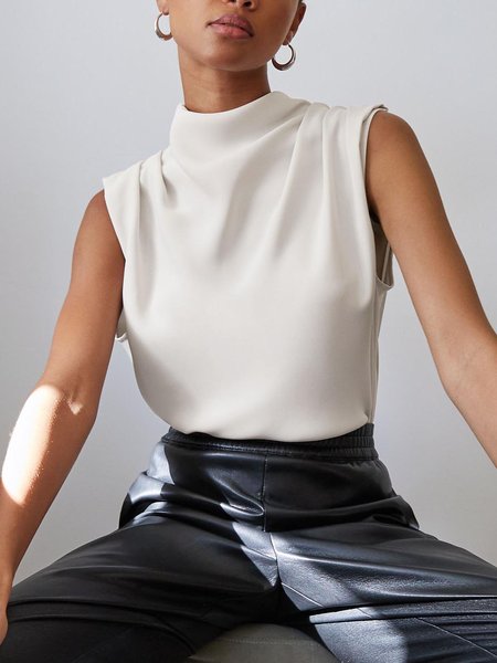 

Casuale Senza Maniche Dritto Girocollo Top, Bianco, Blouses & Shirts