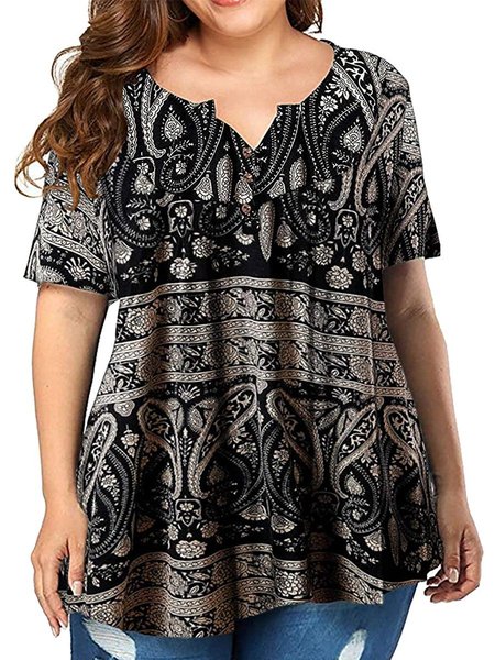 

Short Sleeve Cotton Tops, Black, T-Shirts