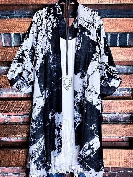 

Black And White Gradient Tie-dye Beach Cardigan, Blouses