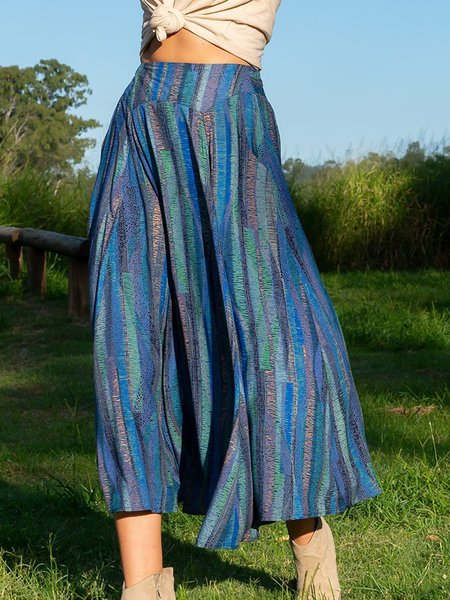 

Cotton-Blend Casual Ombre/tie-Dye Skirt, Blue, Skirts