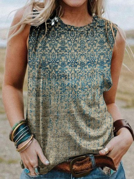 

Camicie & Top Casuale Senza Maniche Floreale Misto Cotone, Verde, Tank Top