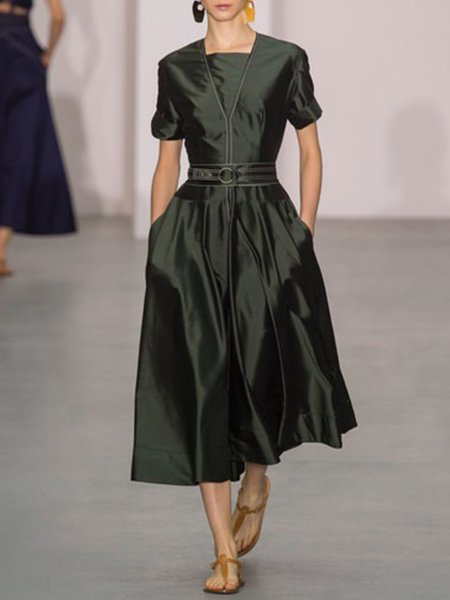 

Vintage Tinta Unita Maniche Corte Gonna Casuale, Verde, Dresses