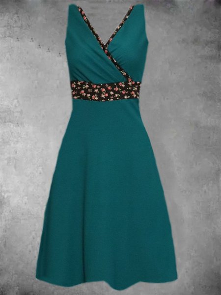 

Vintage senza maniche Scollo a V Abito, Verde, Dresses
