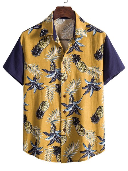 

Men's Cotton Shirt Collar Casual Shirts, Yellow, Men's Floral shirt