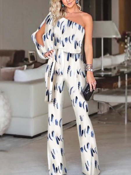 

Manica Singola Stampata Floreale tuta, Bianco, Jumpsuits