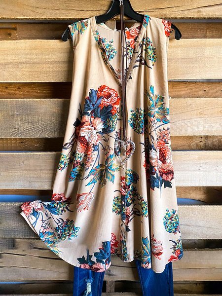 

Floral Sleeveless Button Dress, Cream, Floral Dress