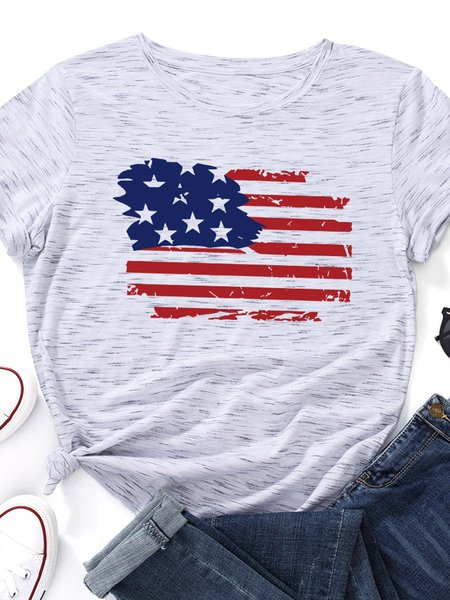 

Flag Graphic Short Sleeve Round Neck Tee, Gray white, T-shirts