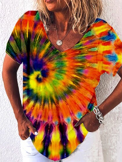 

Women's Summer Casual Tie-Dye Short Sleeve T-Shirts, As picture, T-Shirts