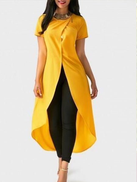 

Short Sleeve Plain Tops, Yellow, Blouses and Shirts