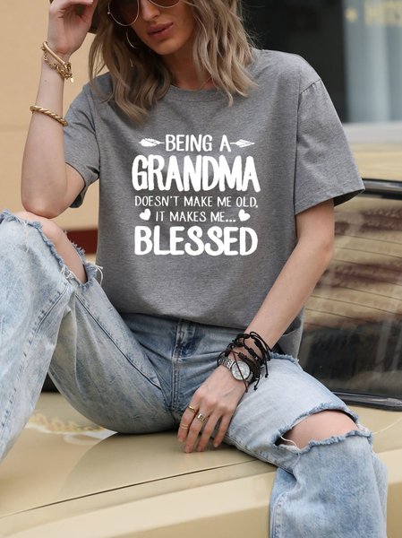 

Casual O-Neck Cotton-Blend Shirts & Tops, Gray, T-shirts