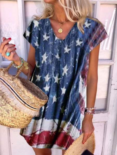 

Abito Scollo a V Dritto Strisce Vintage, Blu, Dresses