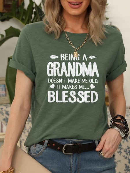 

Short Sleeve O-Neck Cotton-Blend T-shirt, Green, T-shirts
